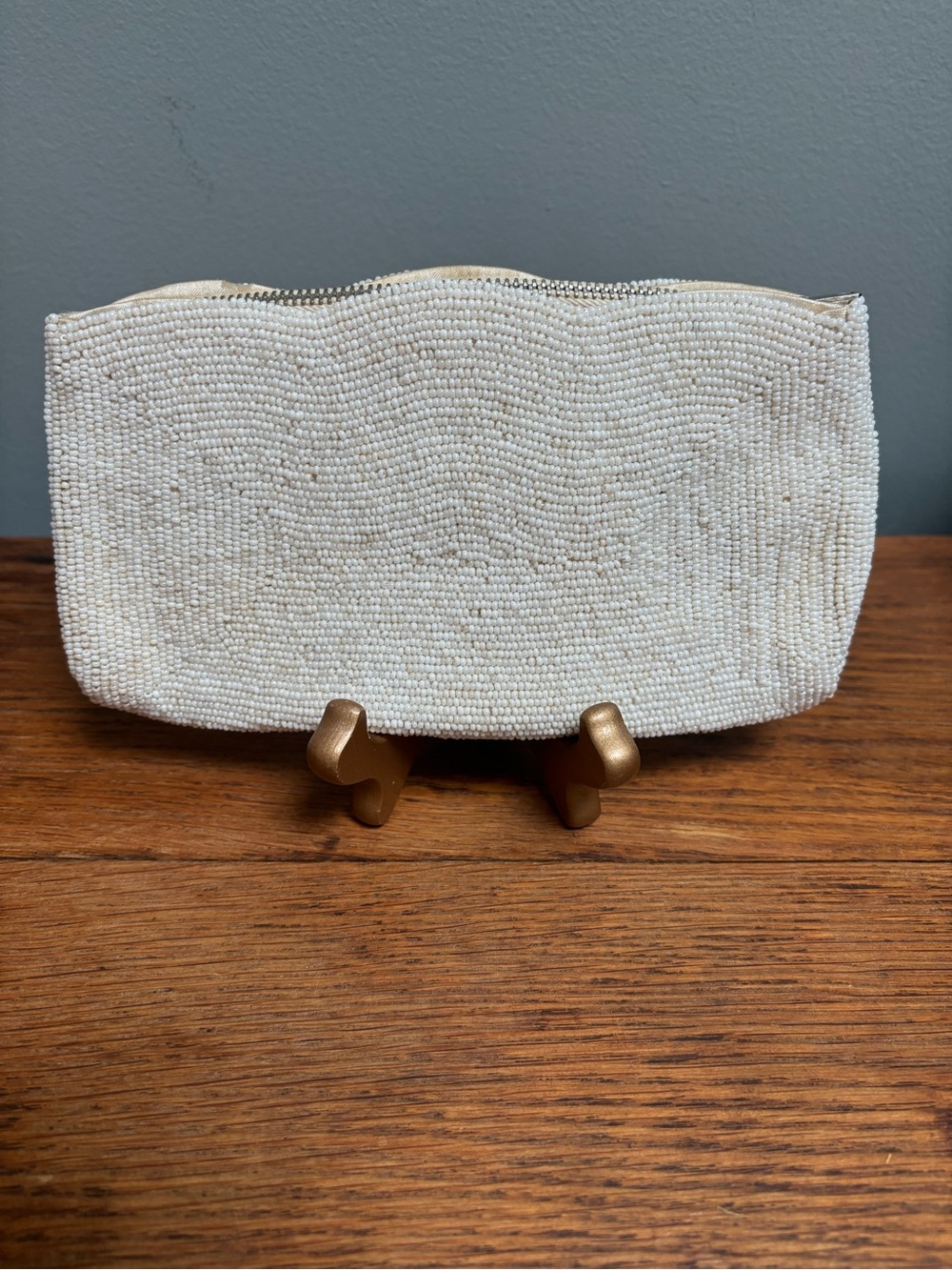 Vintage 1940s-50s Nobility Ivory Beaded Evening Clutch Bag in Lovely Condition